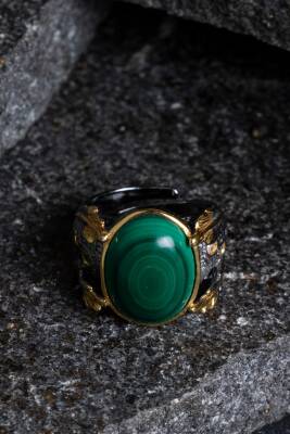 Sertifikalı Özel Tasarım İridyumlu Gümüş Malahit Yüzük - Osmanlı Doğal Taş