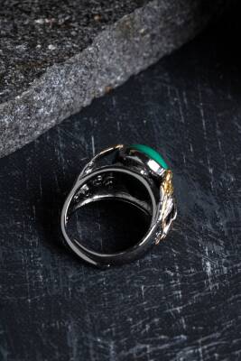 Sertifikalı Özel Tasarım İridyumlu Gümüş Malahit Yüzük - 4