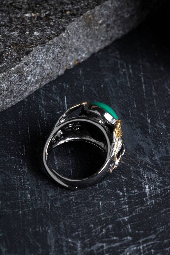 Sertifikalı Özel Tasarım İridyumlu Gümüş Malahit Yüzük - 4