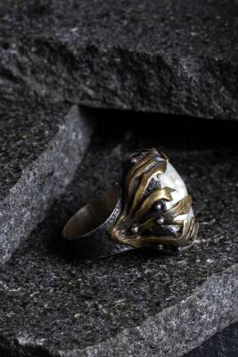 Sertifikalı Özel Tasarım İridyumlu İnci Gümüş Yüzük (Kadın) - 4