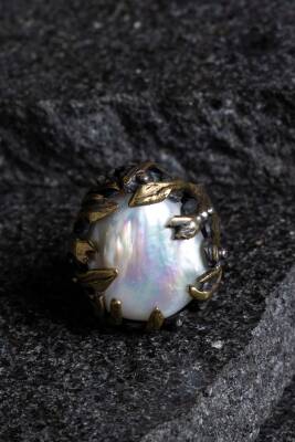 Sertifikalı Özel Tasarım İridyumlu İnci Gümüş Yüzük - Osmanlı Doğal Taş