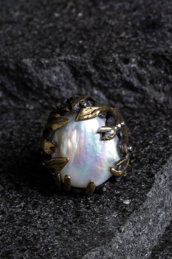 Sertifikalı Özel Tasarım İridyumlu İnci Gümüş Yüzük - 1