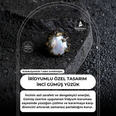 Sertifikalı Özel Tasarım İridyumlu İnci Gümüş Yüzük - 2