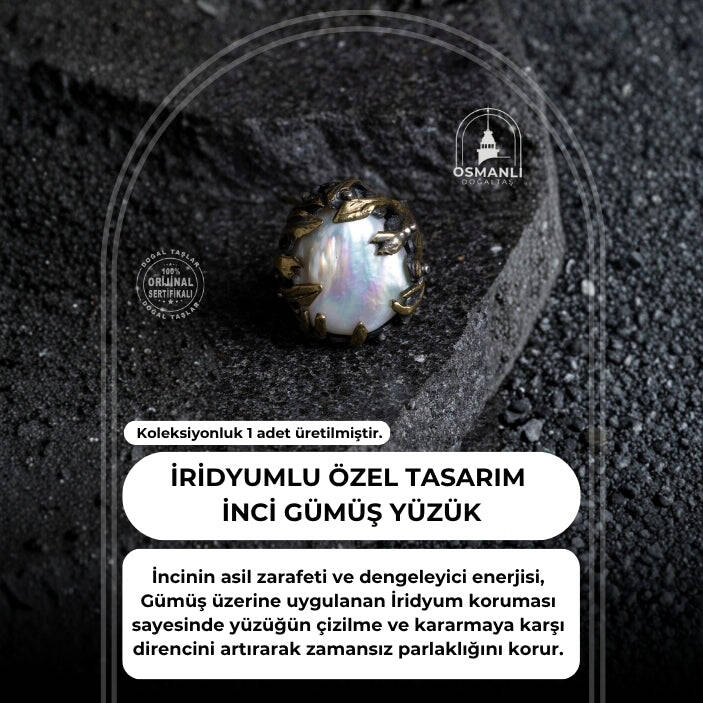 Sertifikalı Özel Tasarım İridyumlu İnci Gümüş Yüzük - 2