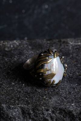 Sertifikalı Özel Tasarım İridyumlu İnci Gümüş Yüzük - 3