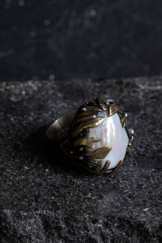 Sertifikalı Özel Tasarım İridyumlu İnci Gümüş Yüzük - 3