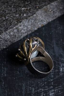 Sertifikalı Özel Tasarım İridyumlu İnci Gümüş Yüzük - 4