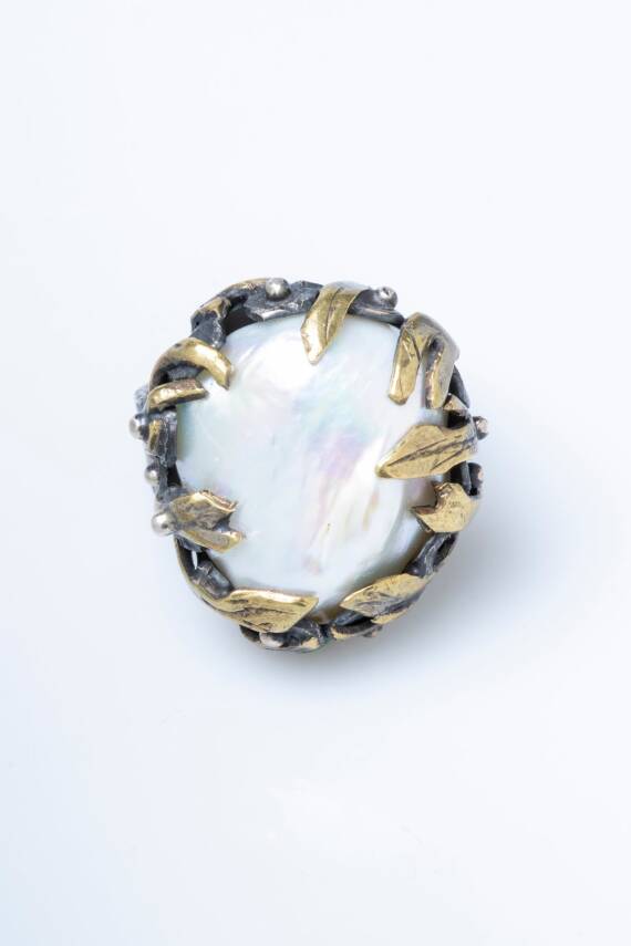 Sertifikalı Özel Tasarım İridyumlu İnci Gümüş Yüzük - 6