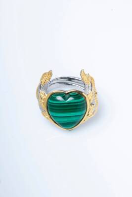 Sertifikalı Özel Tasarım İridyumlu Malahit Gümüş Yüzük (Kadın) - 6