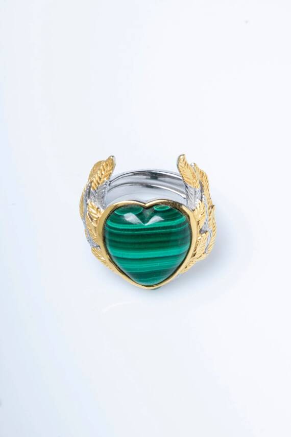 Sertifikalı Özel Tasarım İridyumlu Malahit Gümüş Yüzük (Kadın) - 6