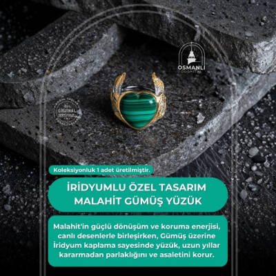 Sertifikalı Özel Tasarım İridyumlu Malahit Gümüş Yüzük - 2
