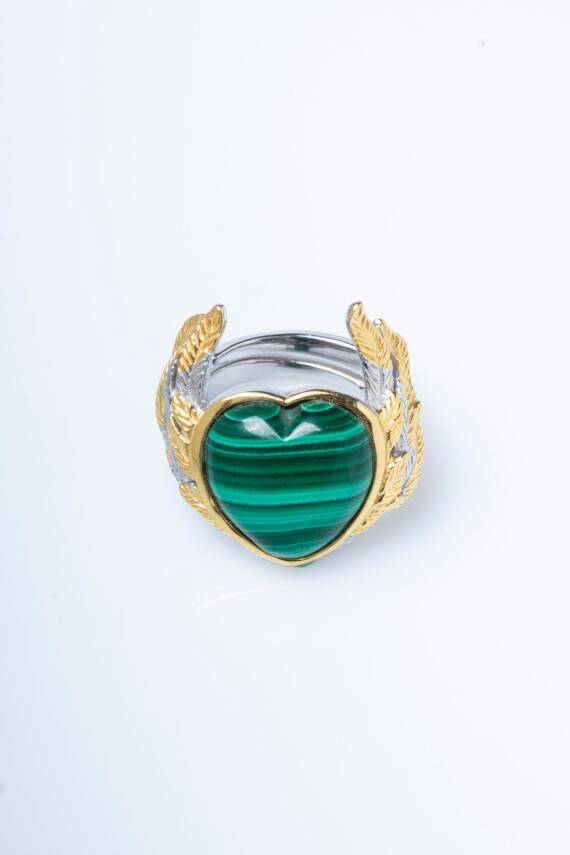 Sertifikalı Özel Tasarım İridyumlu Malahit Gümüş Yüzük - 6