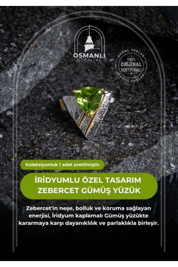Sertifikalı Özel Tasarım İridyumlu Zebercet Gümüş Yüzük (Kadın) - 2