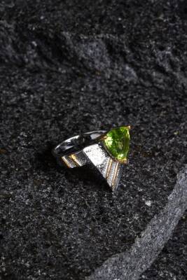 Sertifikalı Özel Tasarım İridyumlu Zebercet Gümüş Yüzük (Kadın) - 3