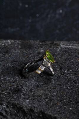 Sertifikalı Özel Tasarım İridyumlu Zebercet Gümüş Yüzük (Kadın) - 4