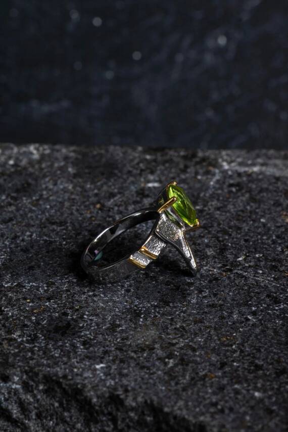 Sertifikalı Özel Tasarım İridyumlu Zebercet Gümüş Yüzük (Kadın) - 4