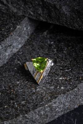 Sertifikalı Özel Tasarım İridyumlu Zebercet Gümüş Yüzük - Osmanlı Doğal Taş