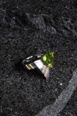 Sertifikalı Özel Tasarım İridyumlu Zebercet Gümüş Yüzük - 3