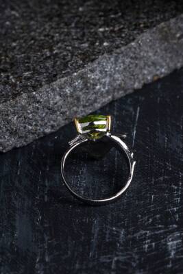 Sertifikalı Özel Tasarım İridyumlu Zebercet Gümüş Yüzük - 4