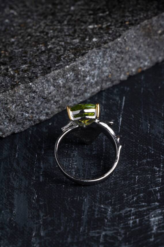 Sertifikalı Özel Tasarım İridyumlu Zebercet Gümüş Yüzük - 4