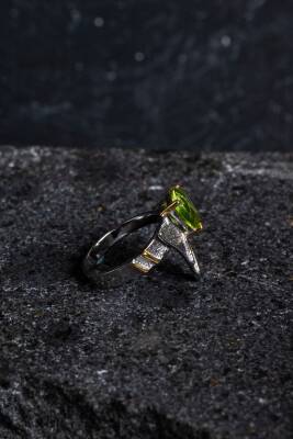 Sertifikalı Özel Tasarım İridyumlu Zebercet Gümüş Yüzük - 5