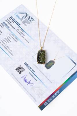 Sertifikalı Özel Tasarım Moldavit Taşı Gümüş Kolye 3 (S.K. 294) - Osmanlı Doğal Taş