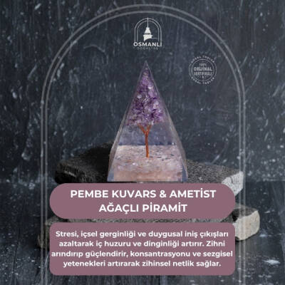 Sertifikalı Pembe Kuvars & Ametist Ağaçlı Piramit - 2