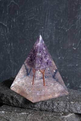 Sertifikalı Pembe Kuvars & Ametist Ağaçlı Piramit - 3