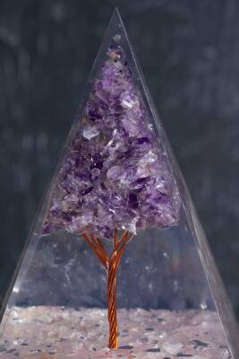 Sertifikalı Pembe Kuvars & Ametist Ağaçlı Piramit - 4