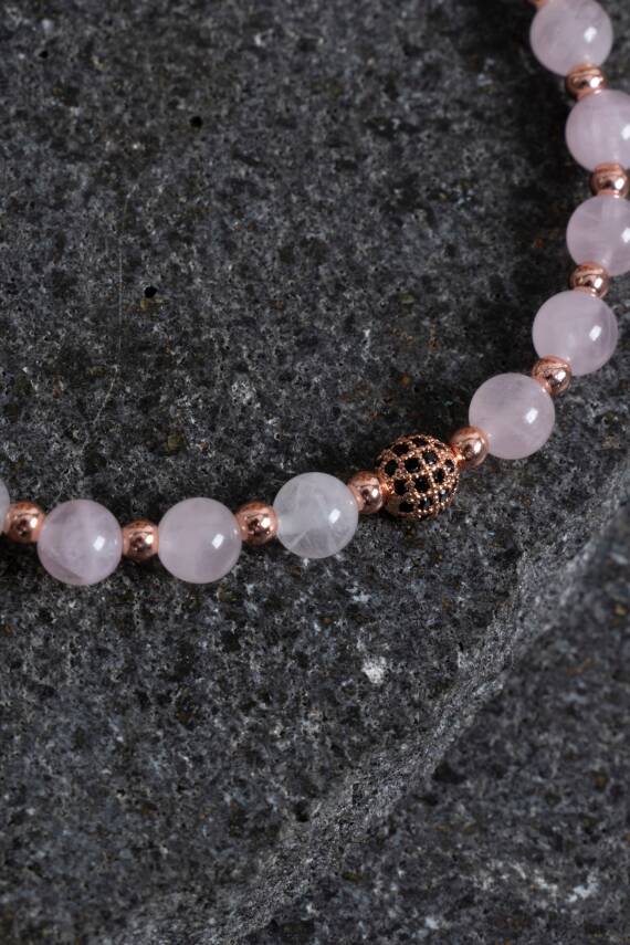 Sertifikalı Pembe Kuvars Ametist ve Hematit Bileklik - 4