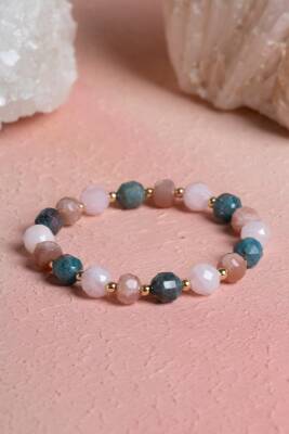 Sertifikalı Pembe Kuvars, Apatit, Güneş Taşı, Hematit Doğal Taş Bileklik (SK:284) - 3