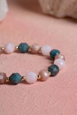 Sertifikalı Pembe Kuvars, Apatit, Güneş Taşı, Hematit Doğal Taş Bileklik (SK:284) - 4