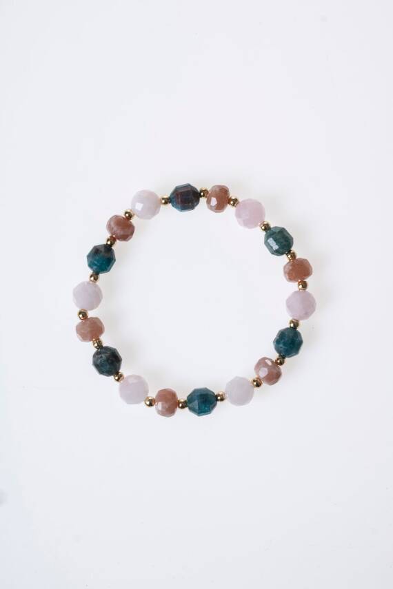 Sertifikalı Pembe Kuvars, Apatit, Güneş Taşı, Hematit Doğal Taş Bileklik (SK:284) - 6