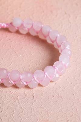 Sertifikalı Pembe Kuvars Çift Sıra Doğal Taş Makrome Bileklik (SK:077) - 3
