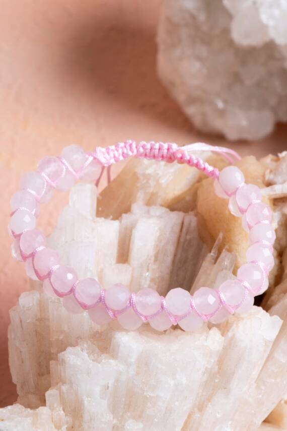 Sertifikalı Pembe Kuvars Çift Sıra Doğal Taş Makrome Bileklik (SK:077) - 4