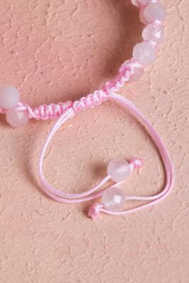 Sertifikalı Pembe Kuvars Çift Sıra Doğal Taş Makrome Bileklik (SK:077) - 5