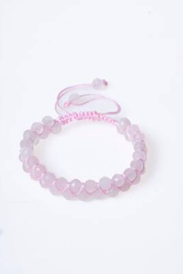 Sertifikalı Pembe Kuvars Çift Sıra Doğal Taş Makrome Bileklik (SK:077) - 6