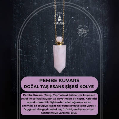 Sertifikalı Pembe Kuvars Doğal Taş Esans Şişesi Kolye - 2