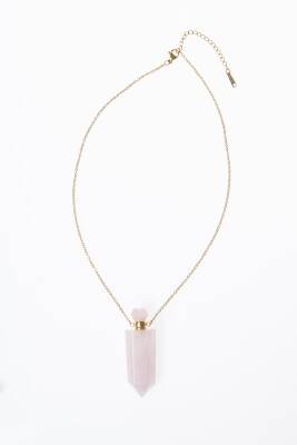 Sertifikalı Pembe Kuvars Doğal Taş Esans Şişesi Kolye - 6