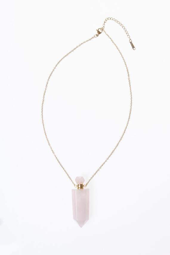 Sertifikalı Pembe Kuvars Doğal Taş Esans Şişesi Kolye - 6