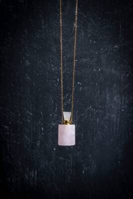 Sertifikalı Pembe Kuvars Doğal Taş Esans Şişesi Kolye - Osmanlı Doğal Taş