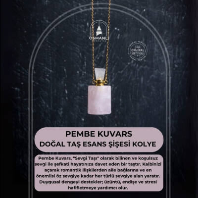 Sertifikalı Pembe Kuvars Doğal Taş Esans Şişesi Kolye - 2