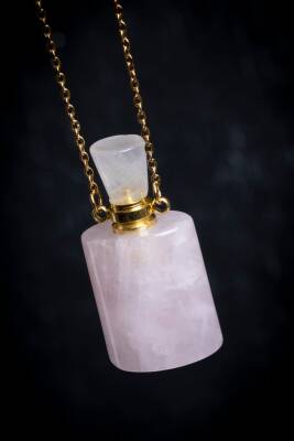 Sertifikalı Pembe Kuvars Doğal Taş Esans Şişesi Kolye - 3