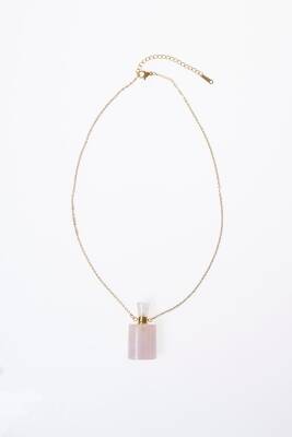 Sertifikalı Pembe Kuvars Doğal Taş Esans Şişesi Kolye - 6