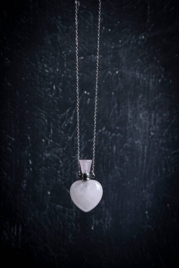 Sertifikalı Pembe Kuvars Doğal Taş Esans Şişesi Kolye - 1