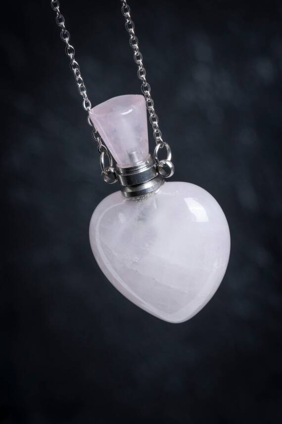 Sertifikalı Pembe Kuvars Doğal Taş Esans Şişesi Kolye - 3