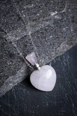 Sertifikalı Pembe Kuvars Doğal Taş Esans Şişesi Kolye - 4