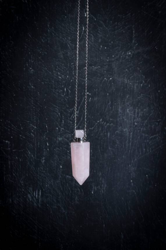 Sertifikalı Pembe Kuvars Doğal Taş Esans Şişesi Kolye - 1