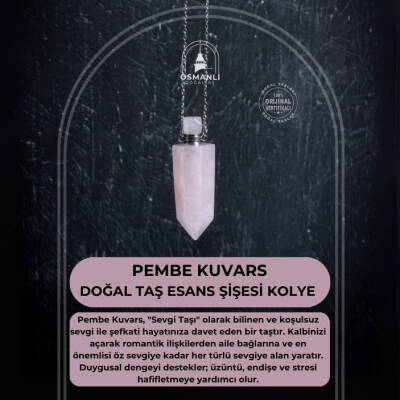 Sertifikalı Pembe Kuvars Doğal Taş Esans Şişesi Kolye - 2