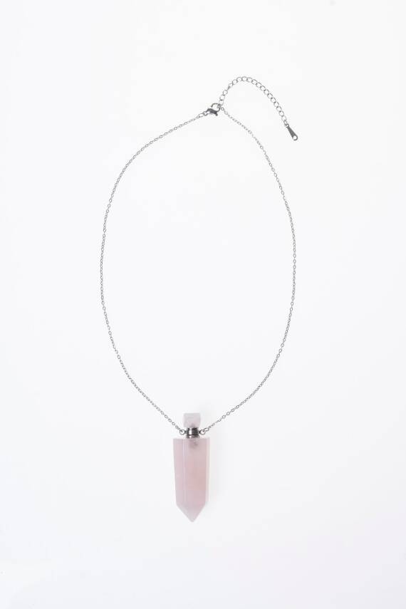 Sertifikalı Pembe Kuvars Doğal Taş Esans Şişesi Kolye - 6